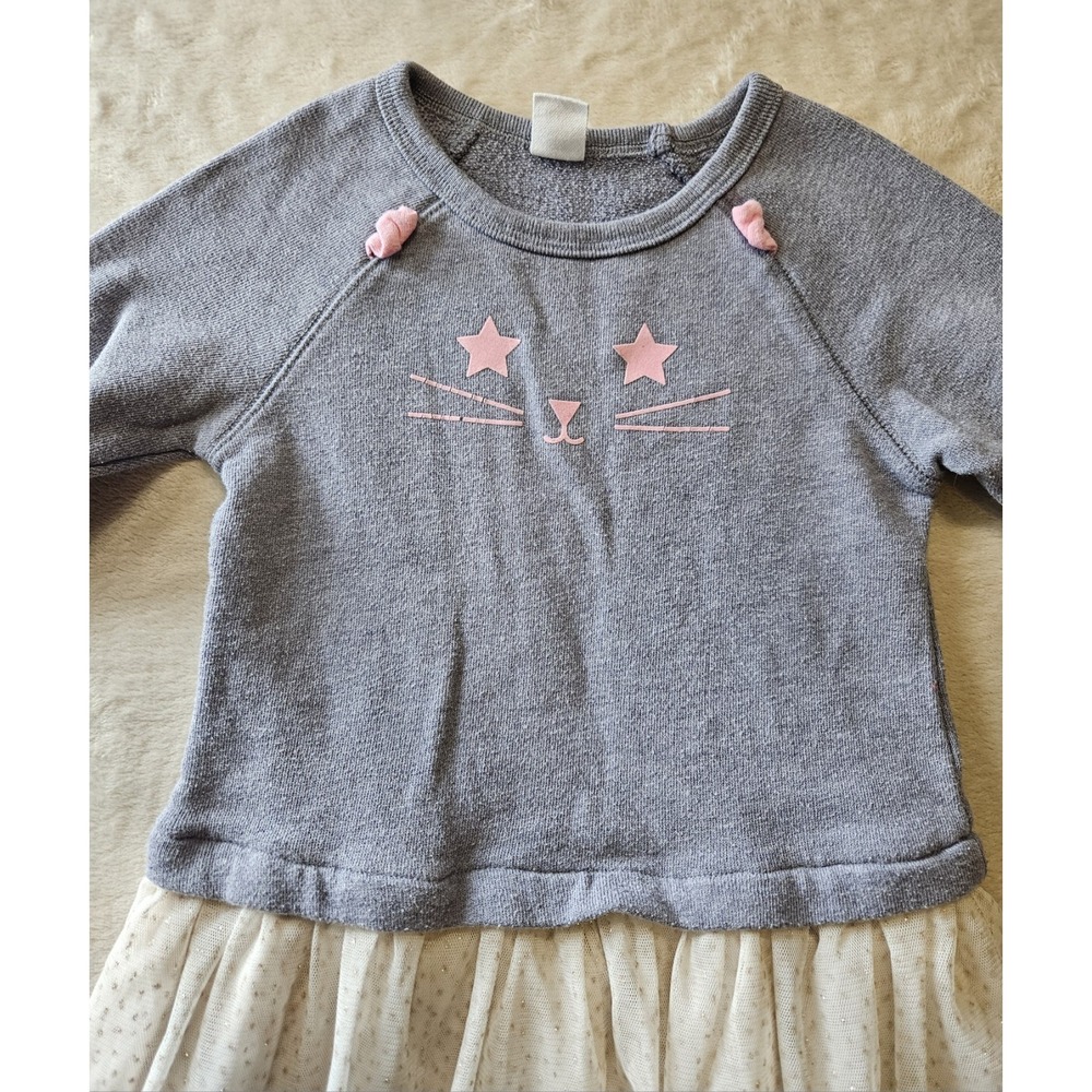 Baby Gap Toddler Girl Dress 4T Gray Long‎ Sleeve Sweater Top Cream Tulle - Picture 2 of 11